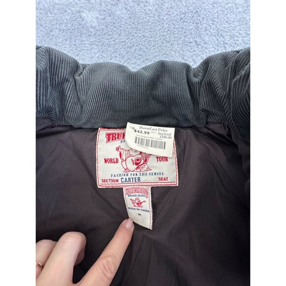 True Religion Mens M Corduroy Puffy Vest W/ Burgundy Yoke NWT Cowboy - Picture 5 of 15